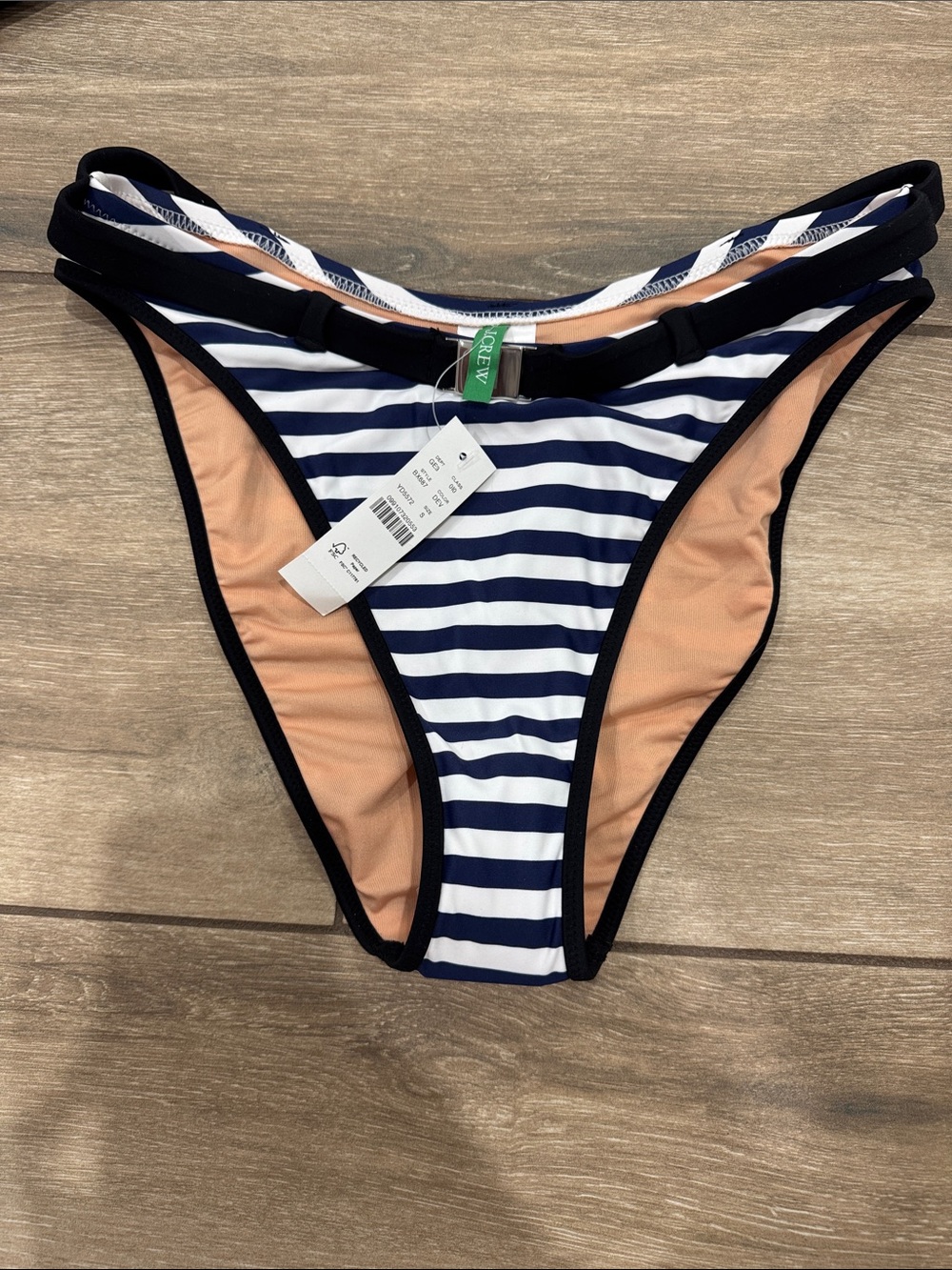 J. Crew Navy & White Stripe with black trim bikini Bottom